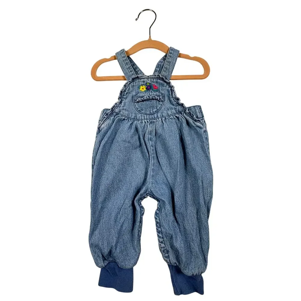 Gymboree Vintage 90s Embroidered Denim Overalls Newborn Light Wash Blue